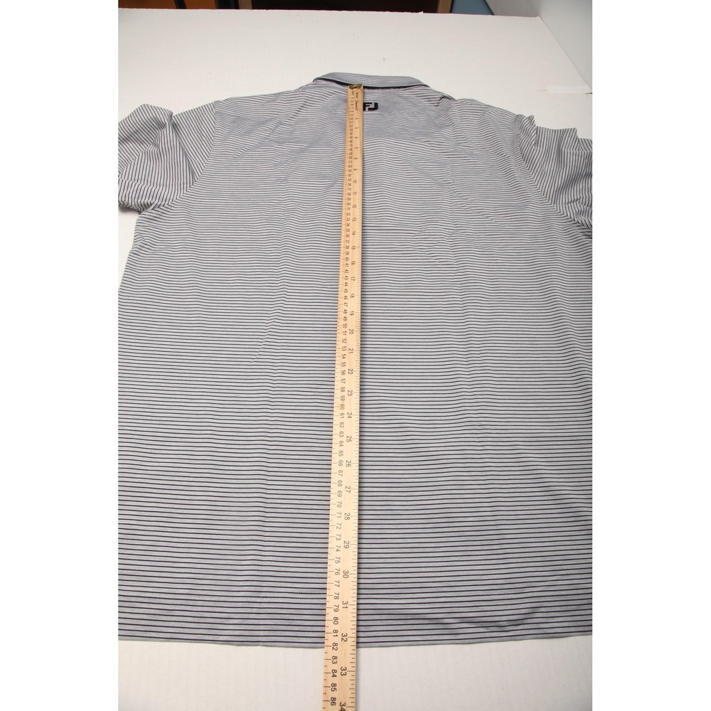 FootJoy Polo Shirt Mens XL Gray Striped Golf Performance Rockaway River CC Logo - Picture 9 of 11